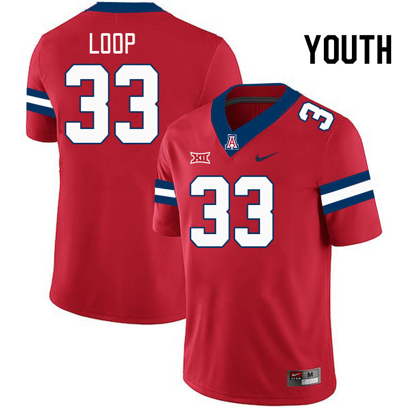 Youth #33 Tyler Loop Arizona Wildcats Big 12 Conference College Football Jerseys Stitched-Red